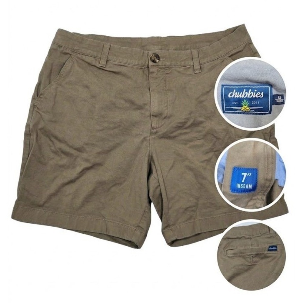 Chubbies Mens Chino Shorts 33 Tan Khaki 7 Inch Inseam Stretch Casual Golf Preppy